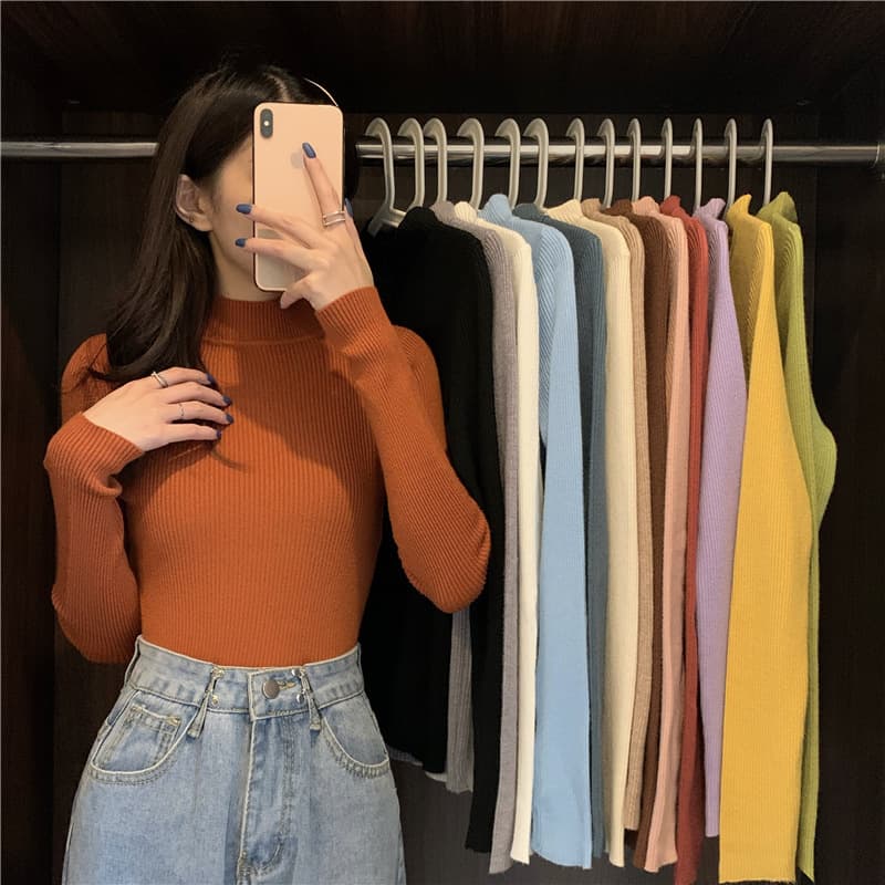 Elegant Women’s Half Turtleneck Sweater – Korean Fashion 2025 thumbnail 3