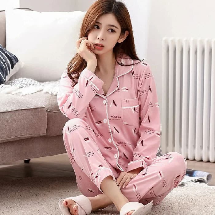 Women’s Long Sleeve Cardigan Pajama Set – Casual INS Style Spring & Autumn Homewear Lounge Set for Women - Image 1