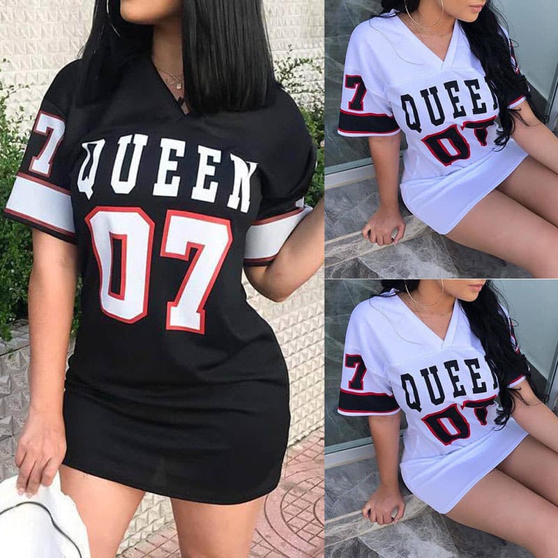 Women's 07 Letter Print T-Shirt Dress – Casual Hip Hop European & American Style, Short Sleeve Spring Summer Dress thumbnail 3