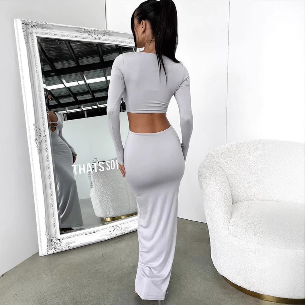 Summer Deep V-Neck Hollow Backless Bodycon Dress – Elegant European & American Style Slim-Fit Sexy Fashion Outfit - Image 1