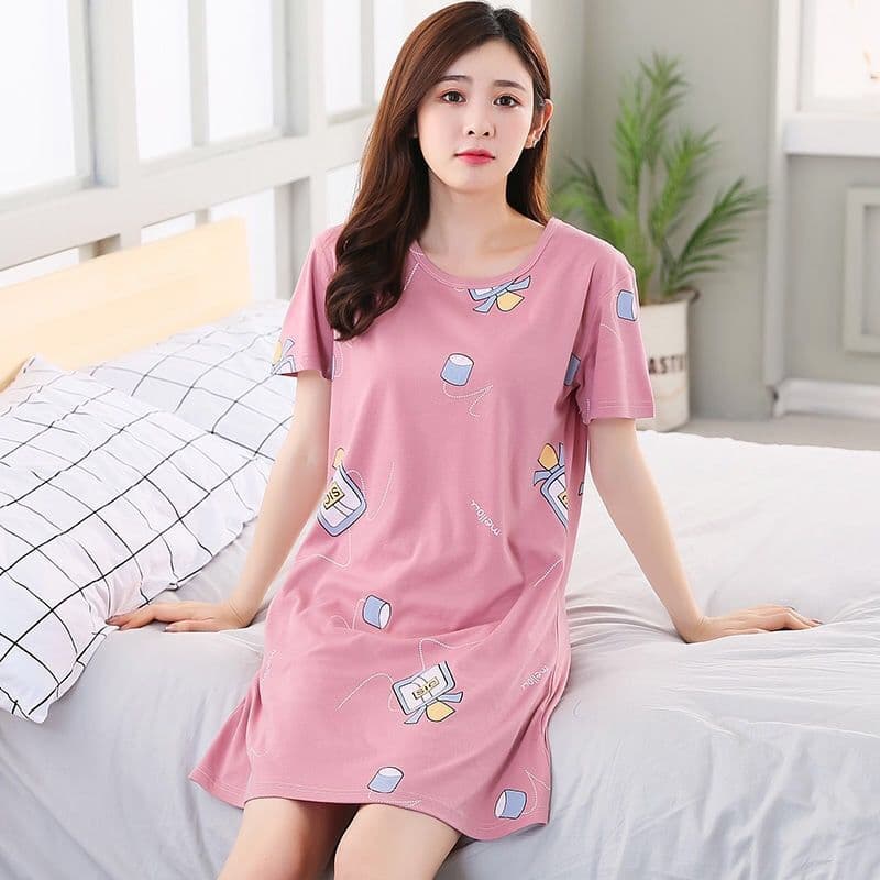 Women’s Summer Cute Nightdress, Korean Style Short Sleeve Mid-Length Sleepwear, Plus Size Homewear thumbnail 3