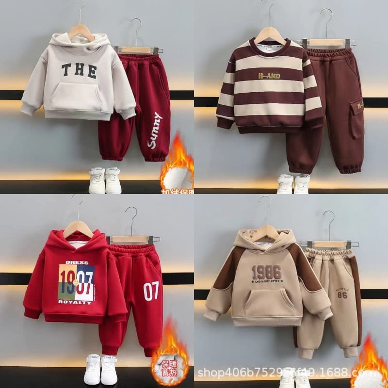 Boys Fleece-Lined Winter Set – Warm 2-Piece Kids Outfit (Hoodie & Pants), Stylish and Trendy Design for Autumn/Winter 2025 thumbnail 2