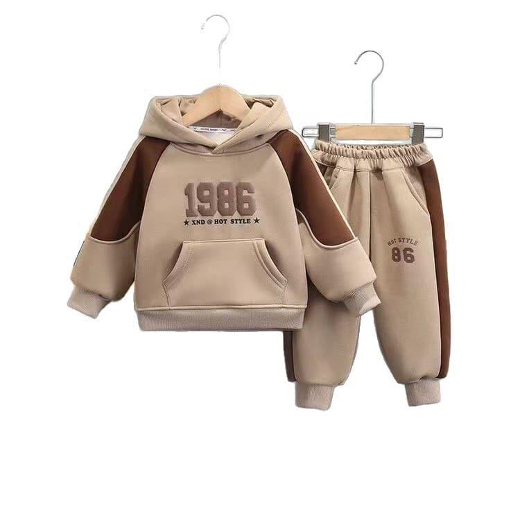 Boys Fleece-Lined Winter Set – Warm 2-Piece Kids Outfit (Hoodie & Pants), Stylish and Trendy Design for Autumn/Winter 2025 - Image 1