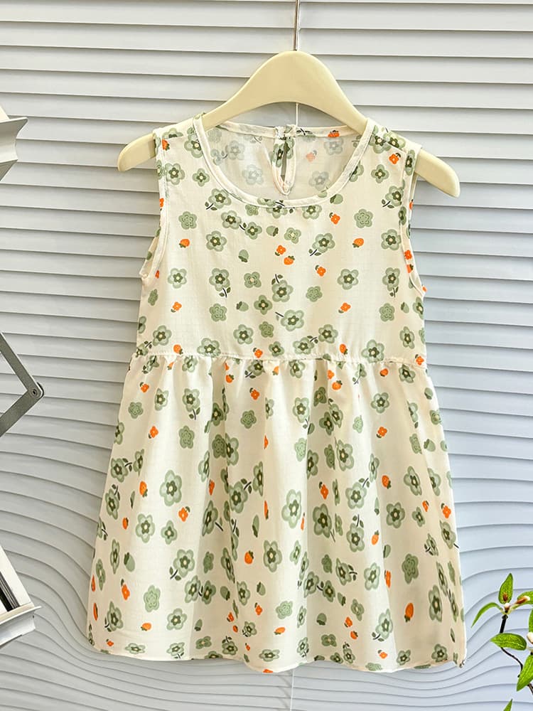 Girls Summer Lightweight Dress, Bubble Cotton Sleeveless Loose Fit, Floral Casual Long Dress for Kids - Image 1