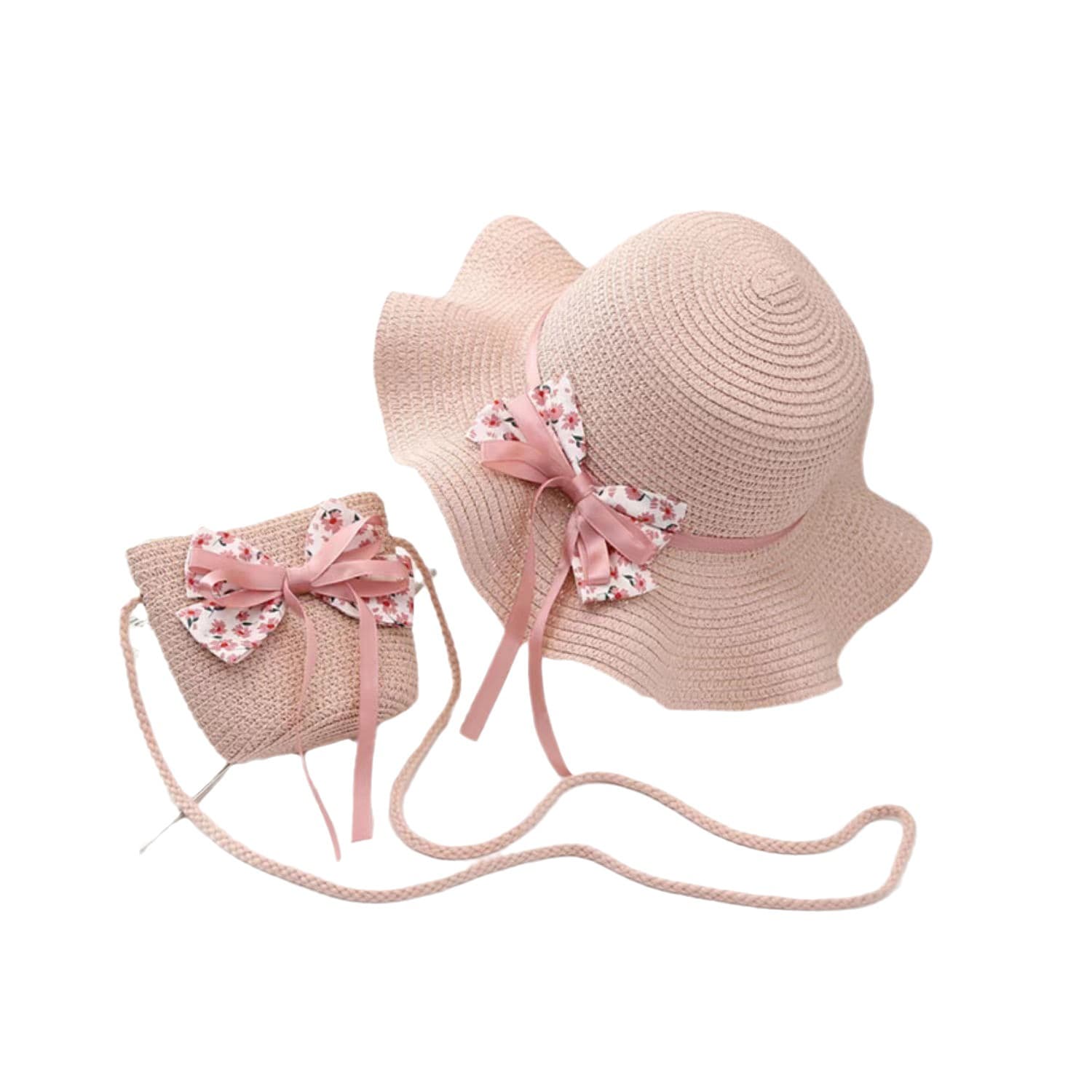New Summer Kids Set: Straw Sun Hat with Matching Bag, Girls Beach Sun Protection Hat Set thumbnail 3