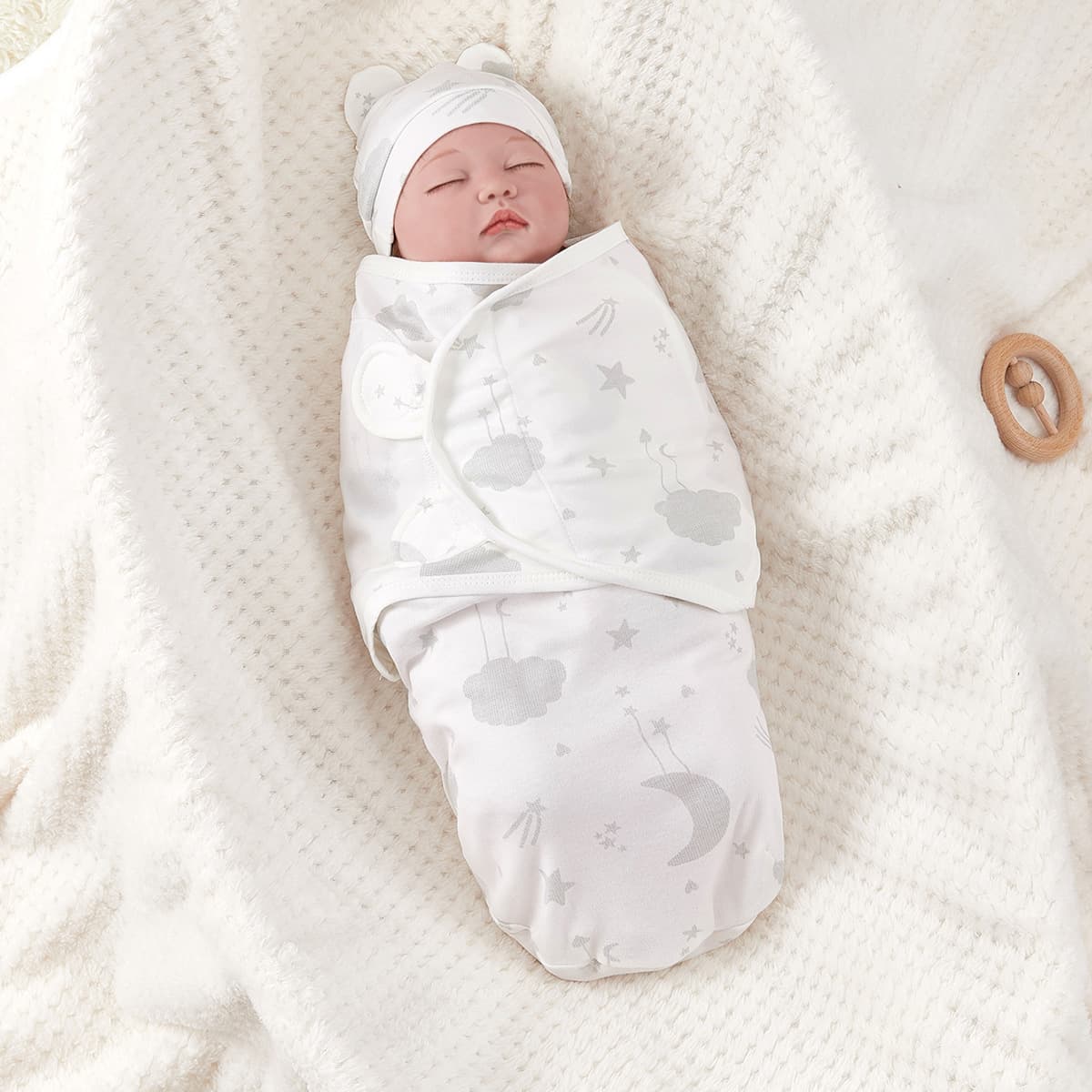 Newborn Anti-Startle Swaddle Blanket, Cotton Printed Baby Wrap, 2-Piece Set Spring Summer, Infant Anti-Kick Swaddling Blanket thumbnail 2
