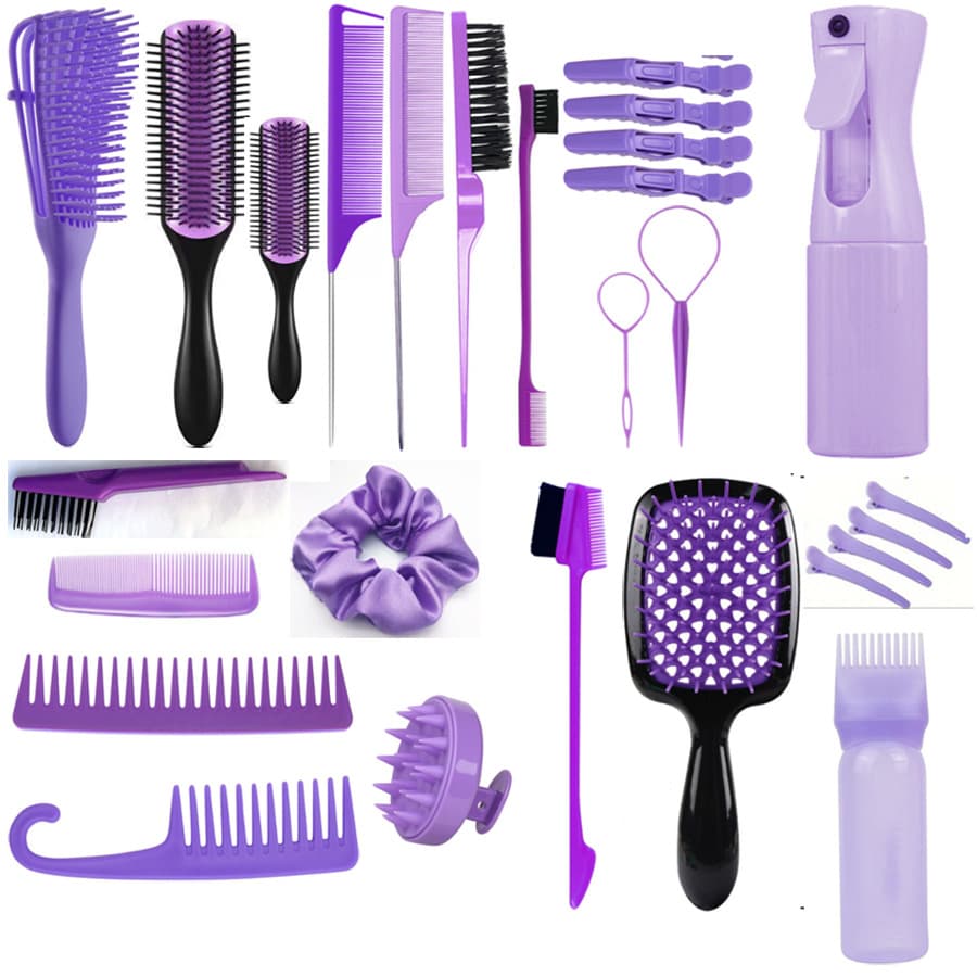 27PCS Hair Styling Set – Shampoo Brush, Scalp Massager, Spray Bottle, Refillable Containers, Hollow Comb & Detangling Styling Comb thumbnail 2