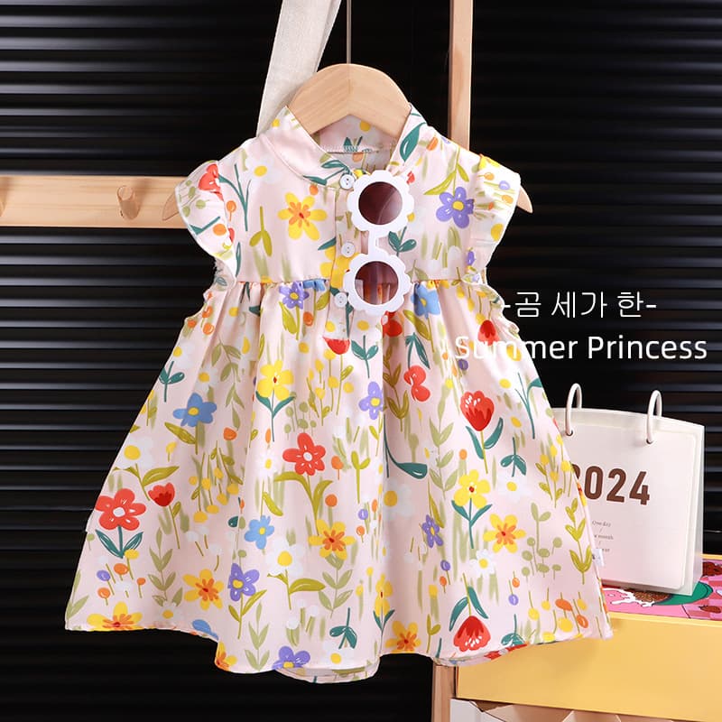 Girls’ Floral Dress – A-Line Cute Princess Puff Dress for Children, Summer Outfit, Class A Dress - Image 1