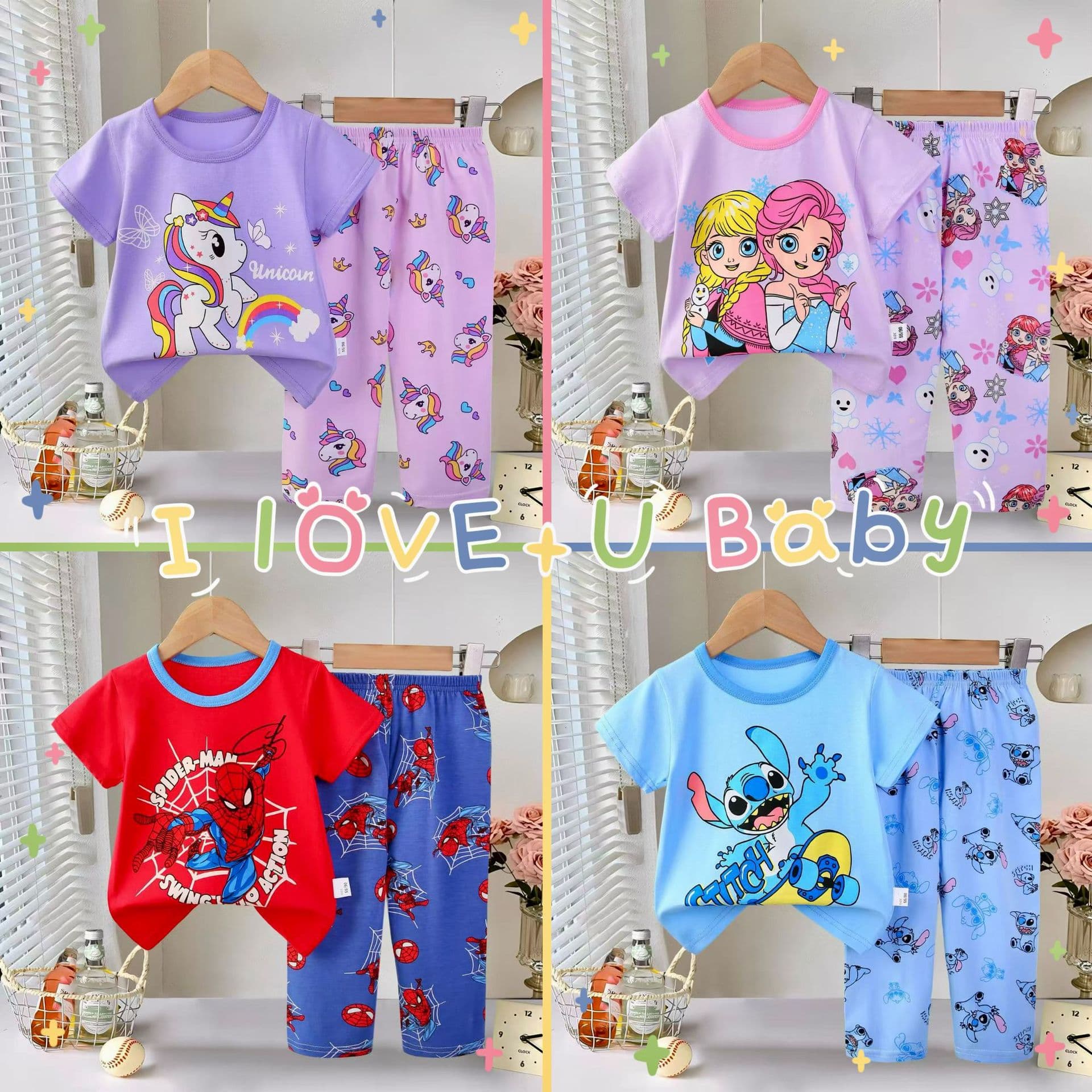 Pajamas for Kids 2026 – Summer Cartoon Set, Korean Style Short-Sleeve Top & Long Pants, Wholesale Kids’ Homewear - Image 1