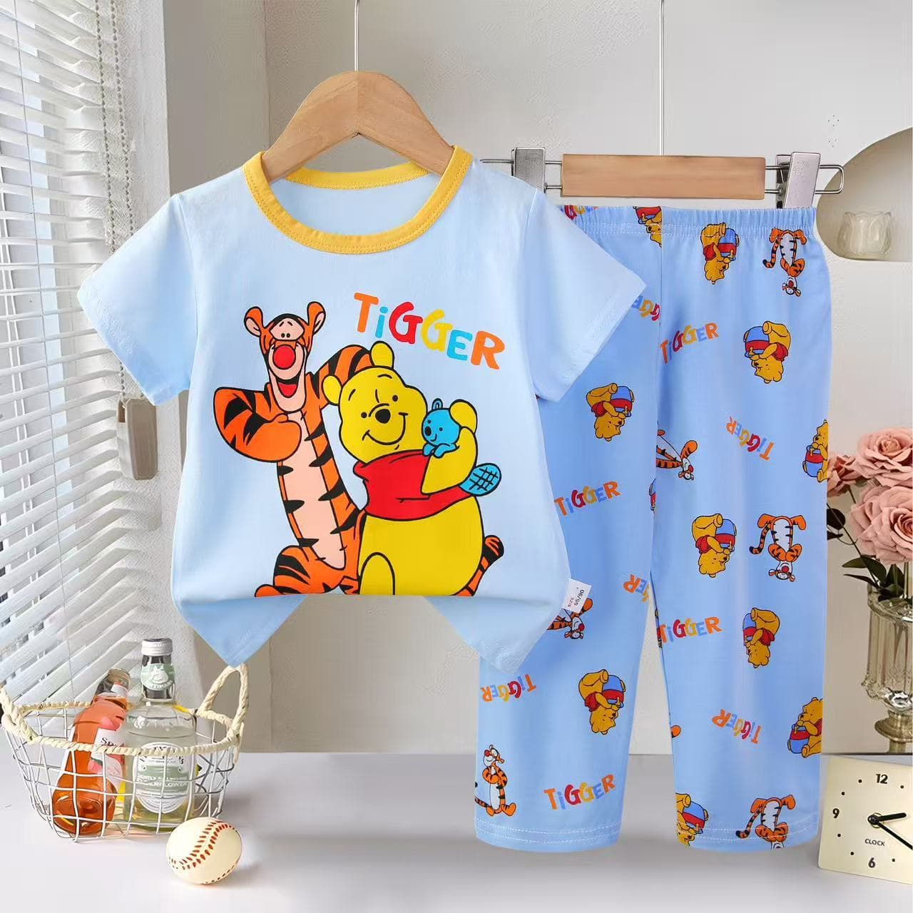 Pajamas for Kids 2026 – Summer Cartoon Set, Korean Style Short-Sleeve Top & Long Pants, Wholesale Kids’ Homewear thumbnail 3