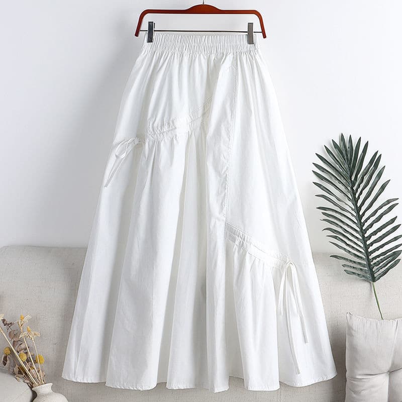 New Summer High-Waisted Slimming Skirt for Women, Asymmetrical Lace-Up Design, Midi Length A-Line Flared Skirt, Trendy Instagram Style thumbnail 3
