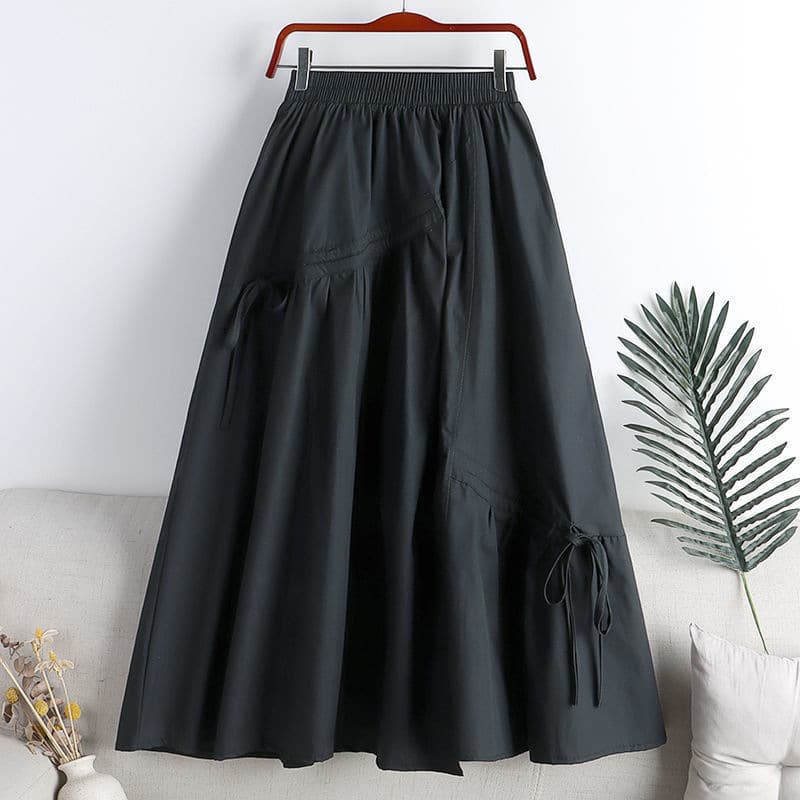 New Summer High-Waisted Slimming Skirt for Women, Asymmetrical Lace-Up Design, Midi Length A-Line Flared Skirt, Trendy Instagram Style thumbnail 2