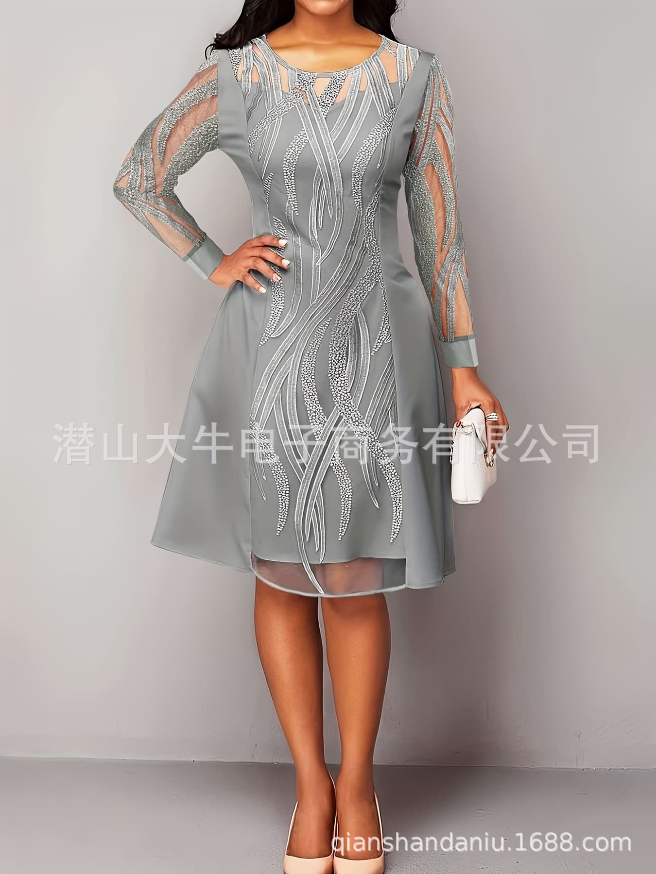 Women's Plus Size Elegant Party Dress, European American Style, Solid Color Lace Patchwork Slim Fit Evening Dress for Party & Occasion thumbnail 2