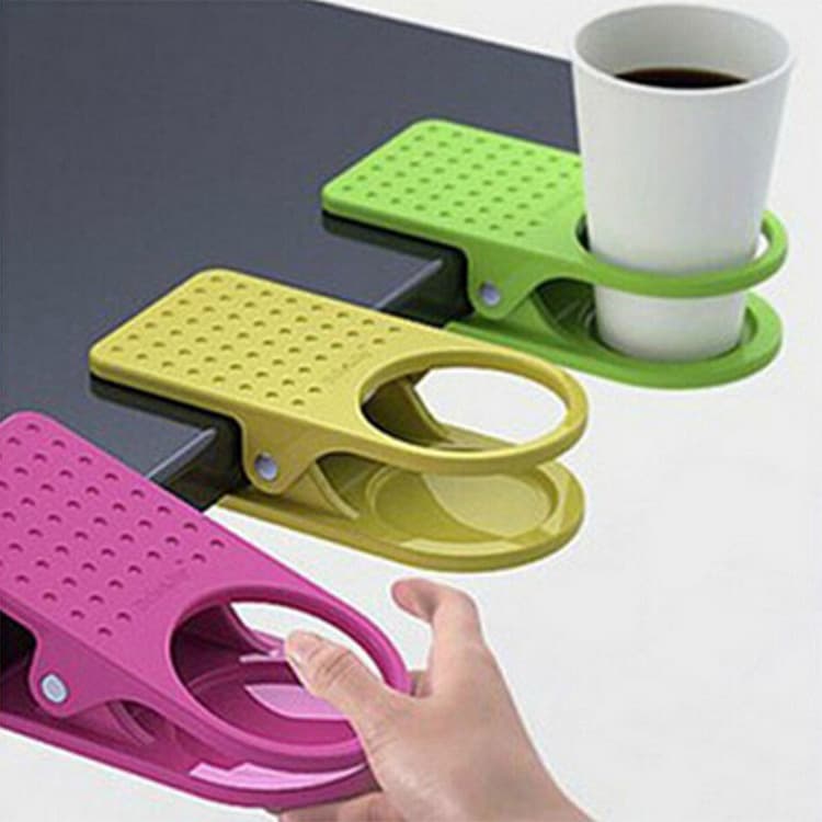 Korean-Style Creative Large Desk Edge Cup Holder, Plastic Clip-On Cup Stand for Office Desk - Image 1