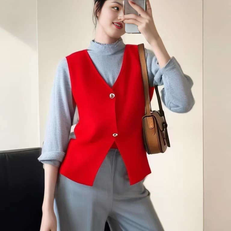 Women's New Summer Slim Fit Sleeveless Side Slit Vest Top, French Style Short Elegant Casual Knitted Tank Top - Image 1